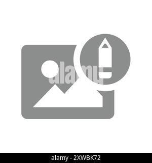 Photo edit vector icon. Image retouch or editing with pencil symbol. Stock Vector