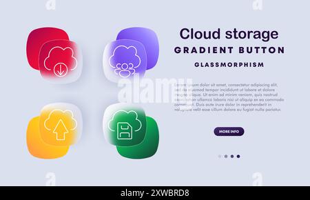 Cloud storage set icon. Upload, global cloud, sync, wireless cloud, internet, data storage, online backup, networking, cloud computing, connectivity. Stock Vector