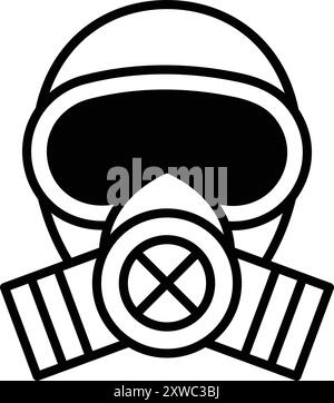 A black and white drawing of a gas mask. The mask is designed to protect the wearer from harmful gases and chemicals. The design is simple and minimal Stock Vector