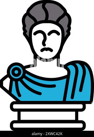 A statue of a man with a blue robe and a blue sash. The statue is of a Roman emperor Stock Vector