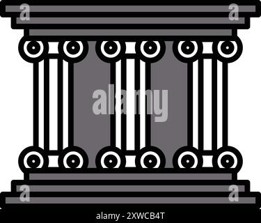 A black and white drawing of a column with three pillars. The pillars are decorated with circles and the column is tall Stock Vector