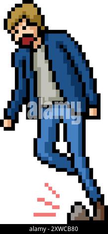 pixel art of man stumble fall isolated background Stock Vector