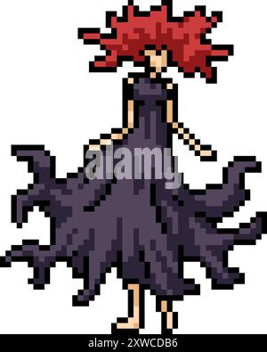 pixel art of black dress woman isolated background Stock Vector