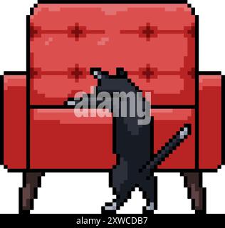 pixel art of cat climb sofa isolated background Stock Vector