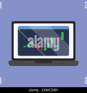 Business profit loss chart vector icon. Trading graph. Business trade candle chart on Laptop vector. Stock Vector