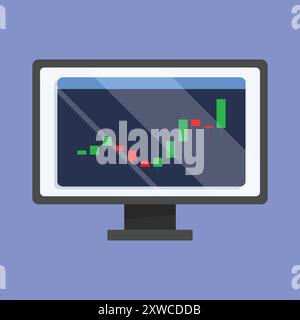 Business profit loss chart vector icon. Trading graph. Business trade candle chart on computer vector. Stock Vector