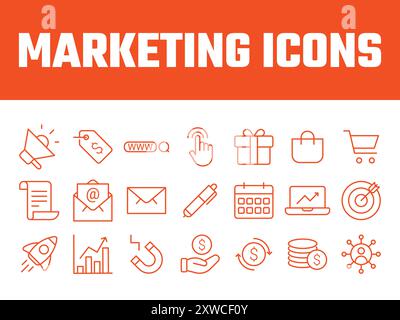 Marketing icons set vector. Marketing SEO icon vector. business marketing promotion icon Stock Vector