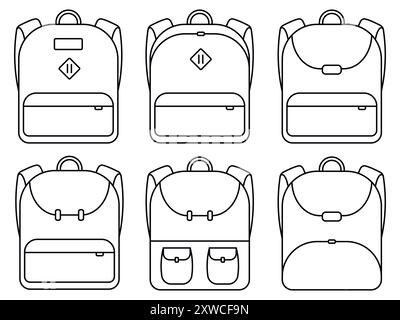 A beautifully stylized vector illustration showcasing various unique backpack designs for diverse creative projects Stock Vector