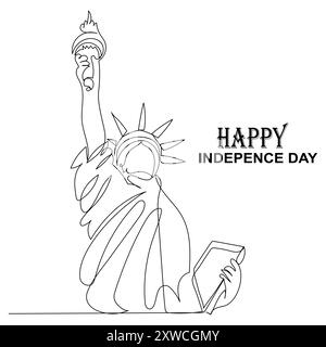 Continuous one-line drawing 4th of July Happy Independence Day single line draw vector graphic illustration Stock Vector
