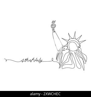 Continuous one-line drawing 4th of July Happy Independence Day single line draw vector graphic illustration Stock Vector