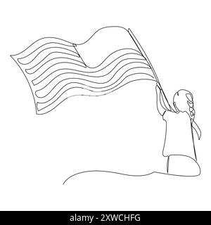 Continuous one-line drawing 4th of July Happy Independence Day single line draw vector graphic illustration Stock Vector