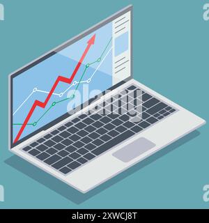 Concept of office work station. Isometric Laptop. Vector illustration. Eps 10. Stock Vector