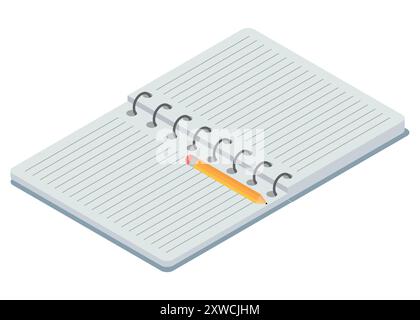An open notebook featuring lined pages alongside a pencil, perfect for jotting down various notes or ideas promptly Stock Vector