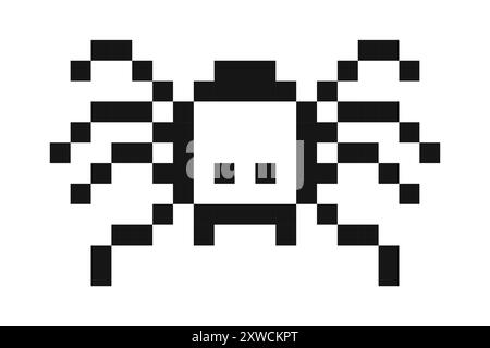 Pixel spider y2k insect, 8 bit retro old school bug. Halloween. computer game character. Pixel art design element. Vector illustration Stock Vector