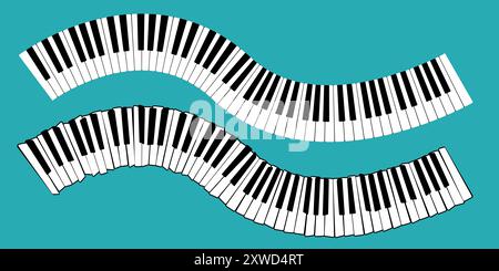 Artistic image of two wavy piano keyboards against teal backdrop symbolizing creativity and innovation in music Stock Vector