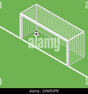 Gate for playing soccer and ball in isometric. Vector illustration. Eps 10. Stock Vector