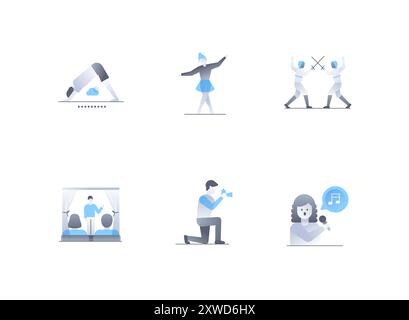 Sports and art - flat design style icons set Stock Vector