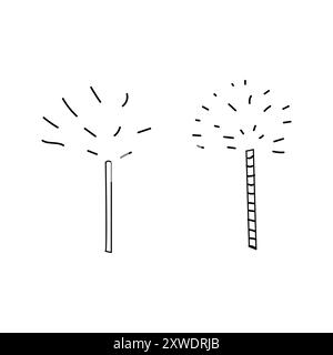 Doodle sparklers vector icons set isolated. Hand drawn illustration. Outline fireworks or sparkler. Stock Vector