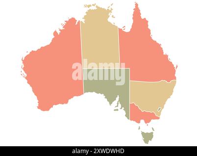 Map of Australia by region in different colors. Vector illustration. Stock Vector