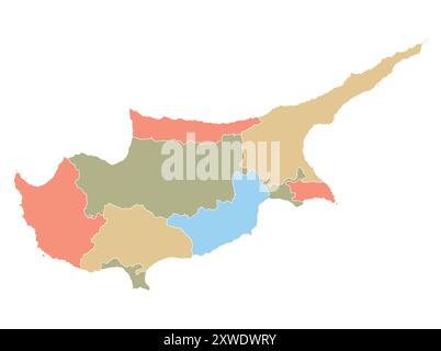 Map of Cyprus by region in different colors. Vector illustration. Stock Vector