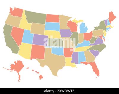 Map of the USA by region in different colors. Vector illustration. Stock Vector