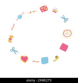 Hand drawn sewing, knitting, embroidery frame. Cute Handcraft elements. Vector illustration. Stock Vector