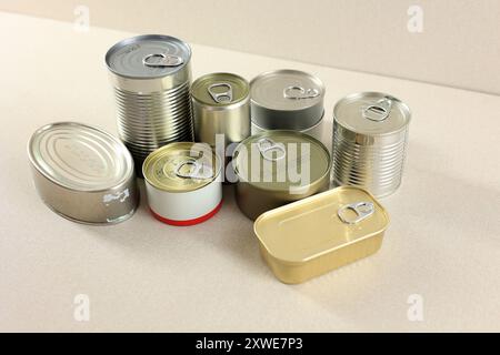 Various Shape and Size of Canned Food< Metal Can Stock Photo