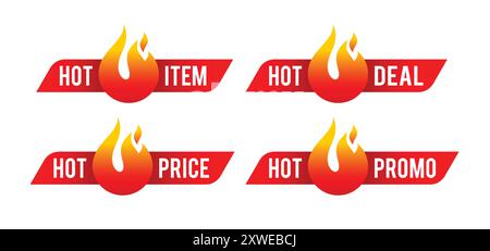 Label icon hot item, deal, price with flames. minimalist vector flat design Stock Vector