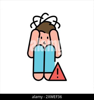 Panic disorder line black icon. Sign for web page, mobile app, button, logo. Vector isolated button. Editable stroke. Stock Vector