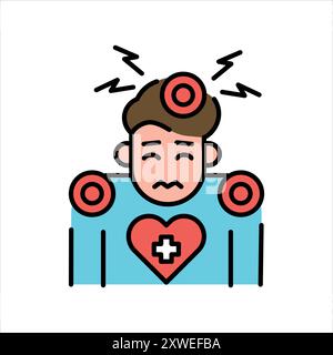 Psychosomatic disorders line color icon. Sign for web page, mobile app, button, logo. Vector isolated button. Editable stroke. Stock Vector