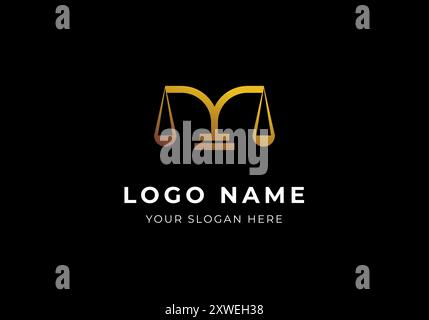 Logo Letter M Law Balance scales Gold, Lawyer Attorney Firm, Luxury Elegant Minimalist and Modern Logo Design. Editable File Stock Vector