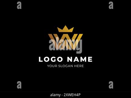 Logo W Line and Crown Gold, Modern Minimalist and Luxury Logo Design. Editable File Stock Vector