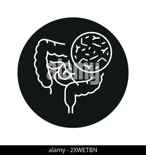 Gut microbiome line black icon. Intestine microbiota. Sign for web page, mobile app, button, logo. Vector isolated button. Editable stroke. Stock Vector