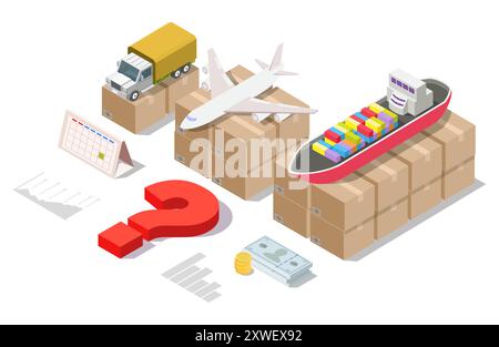 Cargo service selection for import and export isometric vector illustration Stock Vector