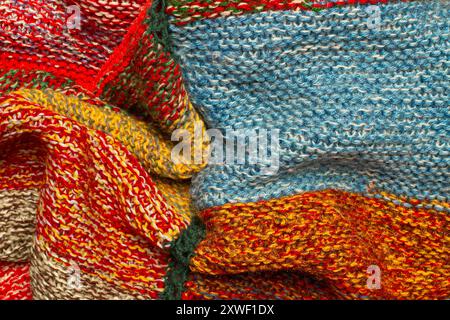 A multicolored wool cloth texture in close up view Stock Photo