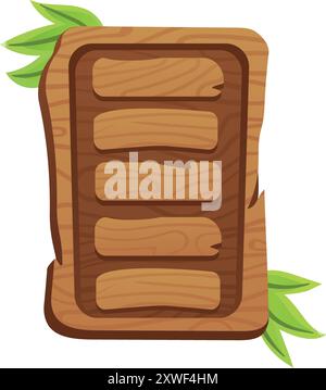 Wooden menu template. Cartoon game interface element Stock Vector