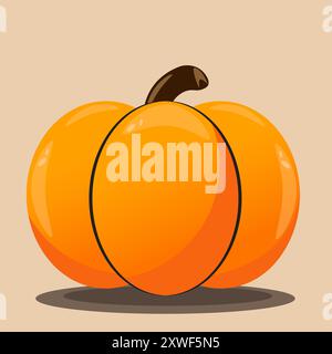 Orange fall pumpkin with brown tail on orange background. Autumn illustration Stock Vector