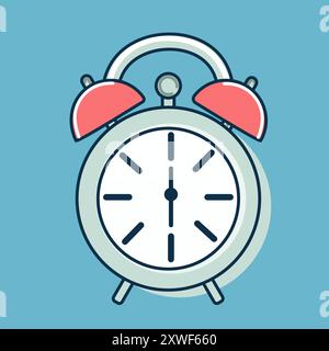 Alarm clock on legs. Clock to keep track of time. School paraphernalia. Flat illustration Stock Vector