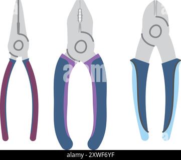 Pliers set. Color instrument icons. Repair tools Stock Vector