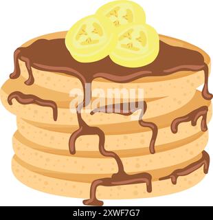 Syrup on pancakes stack cartoon icon. Hot banana breakfast Stock Vector