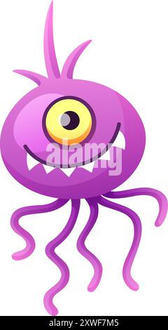 Microbe cartoon character. Funny face microbiology mascot Stock Vector