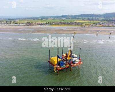 Jack Up Barge Working Off North Wales Coast Stock Photo