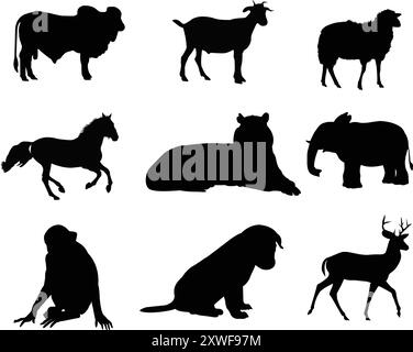 Set of animal silhouette design on a white background Stock Vector