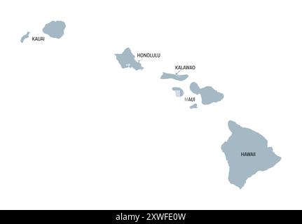 Hawaii, U.S. state, gray political map with county names. Island state of the United States in the Pacific Ocean, subdivided into 5 counties. Stock Photo