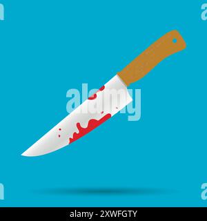 Bloody knife vector icon. Flat design illustration. Stock Vector