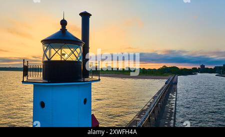 Aerial View of St. Joseph Lighthouse at Golden Hour Stock Photo