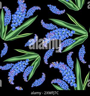 Seamless floral pattern with muscari flowers vector illustration Stock Vector