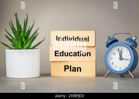 Individual Education Plan. IEP symbol. Program that provides specialized instruction and related services to a child with a diagnosed disability. Gray Stock Photo