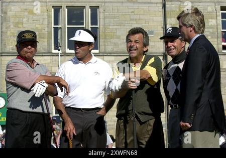 British Open Golf tournament at St Andres 2000. Past champions LtoR  Lee Trevino, Seve Ballestros, Tony Jacklin and Gary Player. Stock Photo