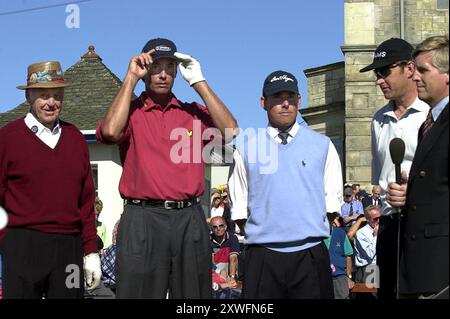 Past champions 88 year old Sam Snead, Ian Baker-Finch, Justin Leonard and Nick Faldo with Steve Ryder at the British Open Golf Championsips at St Andrews 19/7/00 Stock Photo